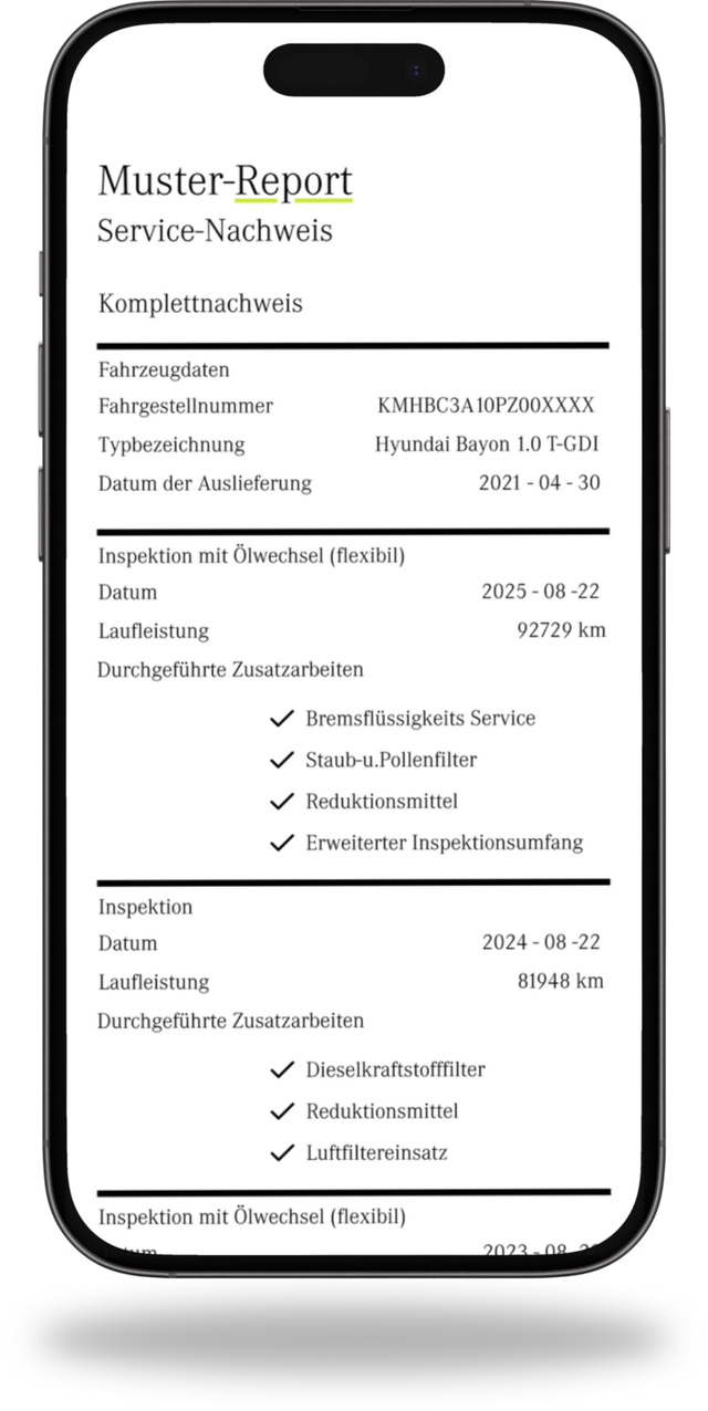 Handy mit einem Servicehistorie Beispiel